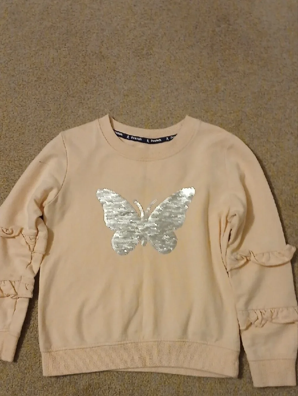 Pink Sweatshirt with Rose Sequin Reversable Butterfly